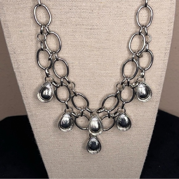 Silver Layered Gem Necklace Costume Event Party Cocktail - Picture 7 of 11